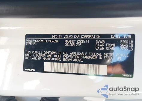 2020 Volvo S90 T6 Momentum из США, поврежденный, VIN LVYA22MK5LP164094